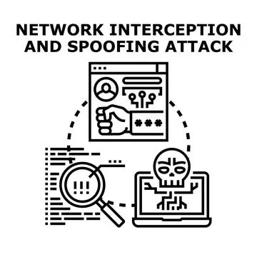 Network interception, spoofing attack, and internet data security Stock Illustration
