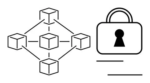 Network of interconnected blocks linked to a lock with keyhole. Ideal for blo Stock Illustration