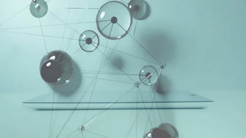 Network of interconnected nodes and lines animation over light blue background Stock Footage 303685381
