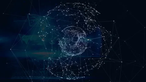 Network of interconnected nodes and lines forming globe, digital data animation Stock Footage 304101848
