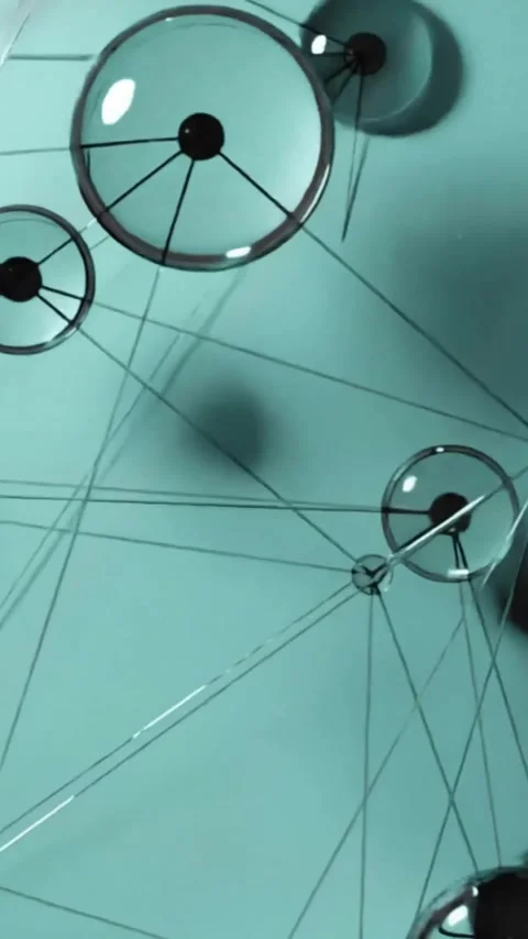 Network of interconnected nodes and lines, data visualization animation Видео 343645367
