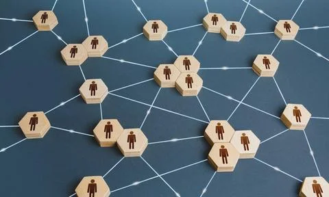 Network of interconnected people. Interactions between employees and worki... Stock Photos