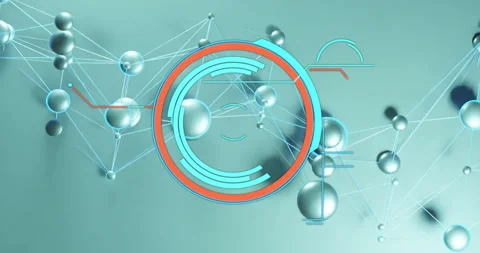 Network of interconnected spheres and lines with circular animation overlay Stock Footage 306565287