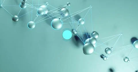 Network of interconnected spheres and lines with circular image overlay Stock Photos