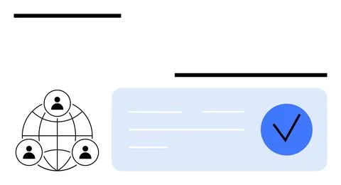 Network of interconnected users and check mark suggesting verification or c.. Stock Illustration
