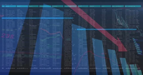 Network interface being animated with silhouetted towers and red data arcs over Stock Footage 309067748