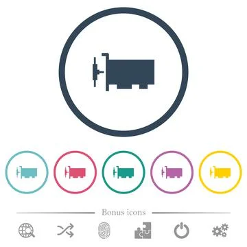 Network interface card flat color icons in round outlines Stock Illustration