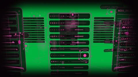 Network interface visualizing data, magenta blob emerging and linking nodes, Stock Footage 329503484