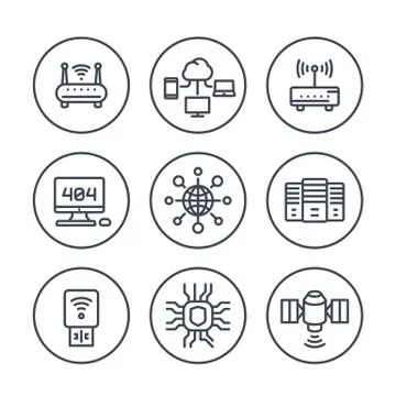 Network, internet data technology line icons over white Stock Illustration