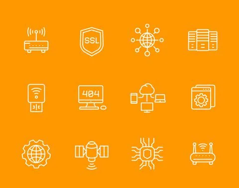 Network, internet data technology, web hosting service, ssl line icons set Stock Illustration
