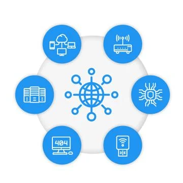 Network, internet technology line icons set, global connection, servers, mode Stock Illustration