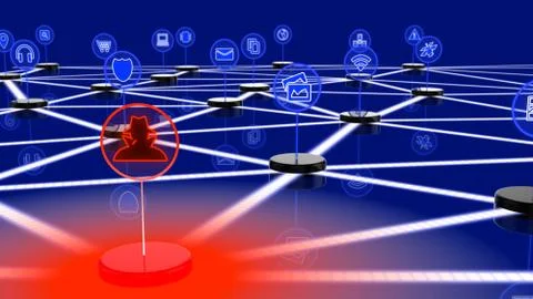 Network of internet of things attacked by a hacker Stock Illustration