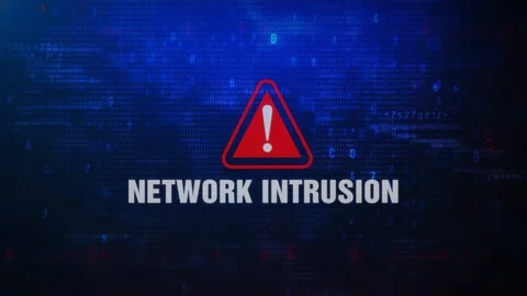 NETWORK INTRUSION Alert Warning Error Message Blinking on Screen . Stock Footage 98449041