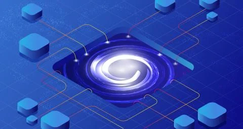 Network isometric 3D connection communication. Technology internet business d 스톡 일러스트