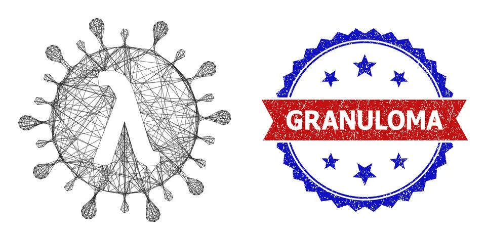 Network Lambda Covid Virus Mesh and Scratched Bicolor Granuloma Seal 库存插图