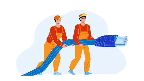 Network Lan Support Repairmen With Cable Vector Stock Illustration
