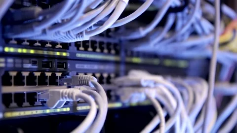 Network LAN switch with connected cables 库存影片 178868721