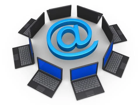 Network of laptops for communication with e-mail Stock Illustration