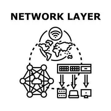Network layer connecting global communication data processing Stock Illustration