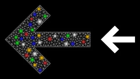 Network Left Direction Arrow Glare Icon with Colorful Glare Spots Stock Illustration