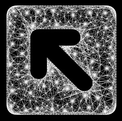 Network Left up Direction Mesh with Bright Flash Nodes Stock Illustration