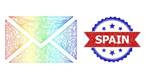 Network Letter Web Mesh Icon with Rainbow Gradient and Distress Bicolor Spain Stock Illustration