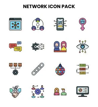 Network Lineal Color Bundle Icons Pack Stock Illustration
