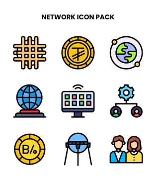 Network Lineal Color Bundle Icons Pack Stock Illustration