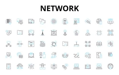 Network linear icons set. Connectivity, Collaboration, Sharing, Security Illustrazione stock