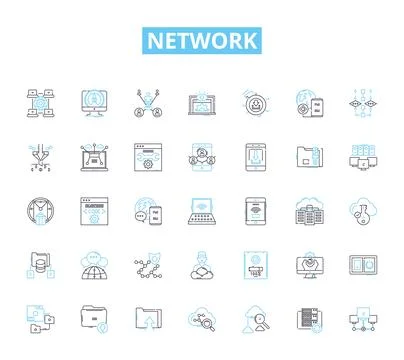 Network linear icons set. Connectivity, Collaboration, Sharing, Security Stock Illustration