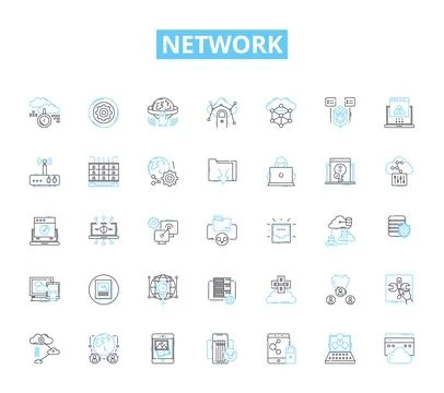 Network linear icons set. Connectivity, Collaboration, Sharing, Security Stock Illustration