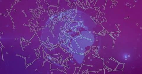 Network lines and nodes glowing over dotted Africa map in digital scene, with Stock Photos