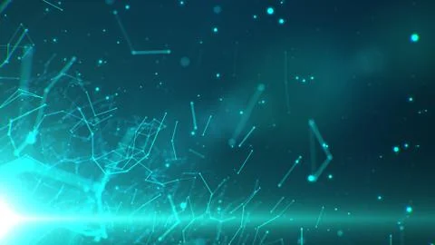 Network of lines and particles with a light in the bottom left corner. Stock Illustration