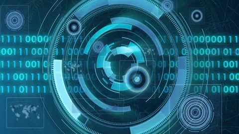 Network lines appearing starting HUD forming rings rotating reticles aligning Stock Footage 329931316