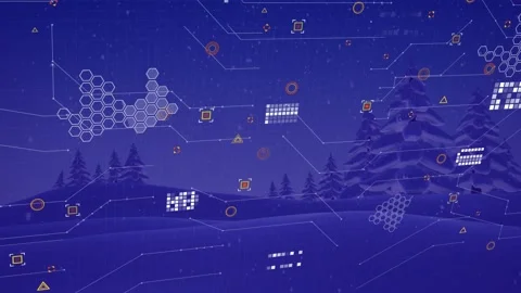 Network lines initiating scanning, spawning hexagon meshes, grids and pulsing Video stock 317600381