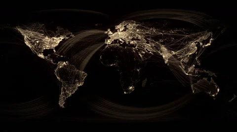 Network Lines Lighting Up World Map 4K. Gold Version. Stock Footage