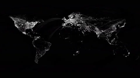 Network Lines Lighting Up World Map 4K. Black and White Version. Stock Footage