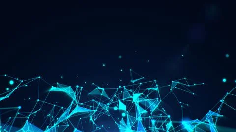 Network of lines, polygons and particles on lower half of screen Stock Illustration