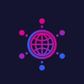 Network logo with globe and connections, vector Illustrazione stock