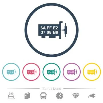 Network mac address flat color icons in round outlines Stock Illustration