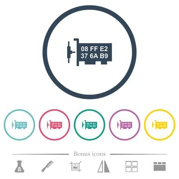 Network mac address flat color icons in round outlines Stock Illustration