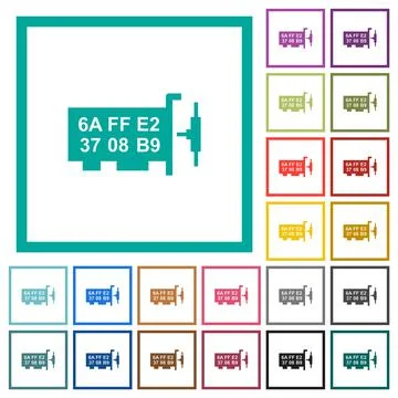 Network mac address flat color icons with quadrant frames Stock Illustration