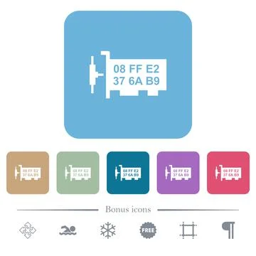 Network mac address flat icons on color rounded square backgrounds Stock Illustration