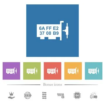 Network mac address flat white icons in square backgrounds Stock Illustration