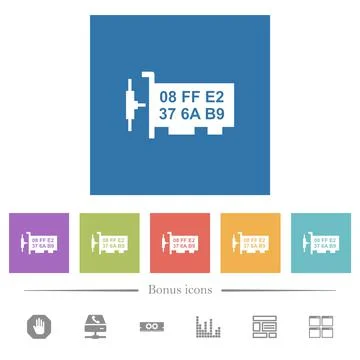 Network mac address flat white icons in square backgrounds Stock Illustration