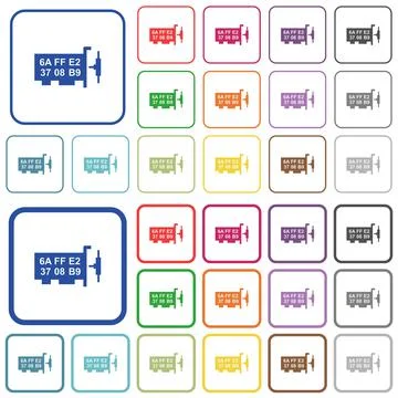 Network mac address outlined flat color icons Stock Illustration
