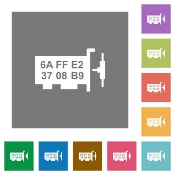 Network mac address square flat icons Stock Illustration