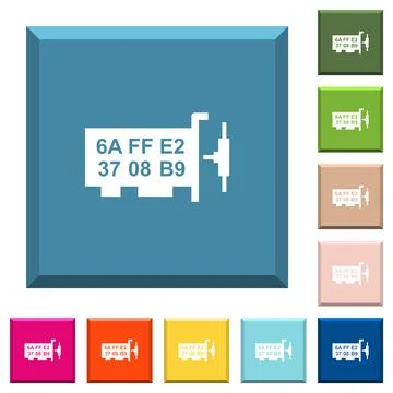 Network mac address white icons on edged square buttons Stock Illustration