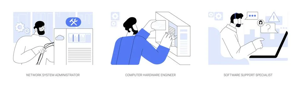 Network maintenance and administration abstract concept vector illustrations. Stock Illustration