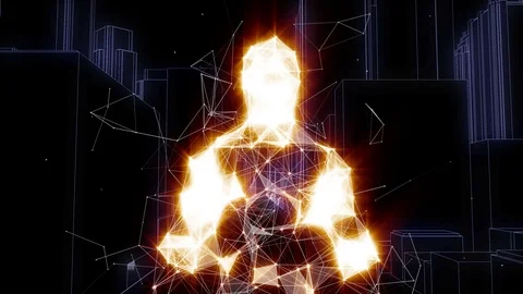 Network man walk on city. Video stock 96763297